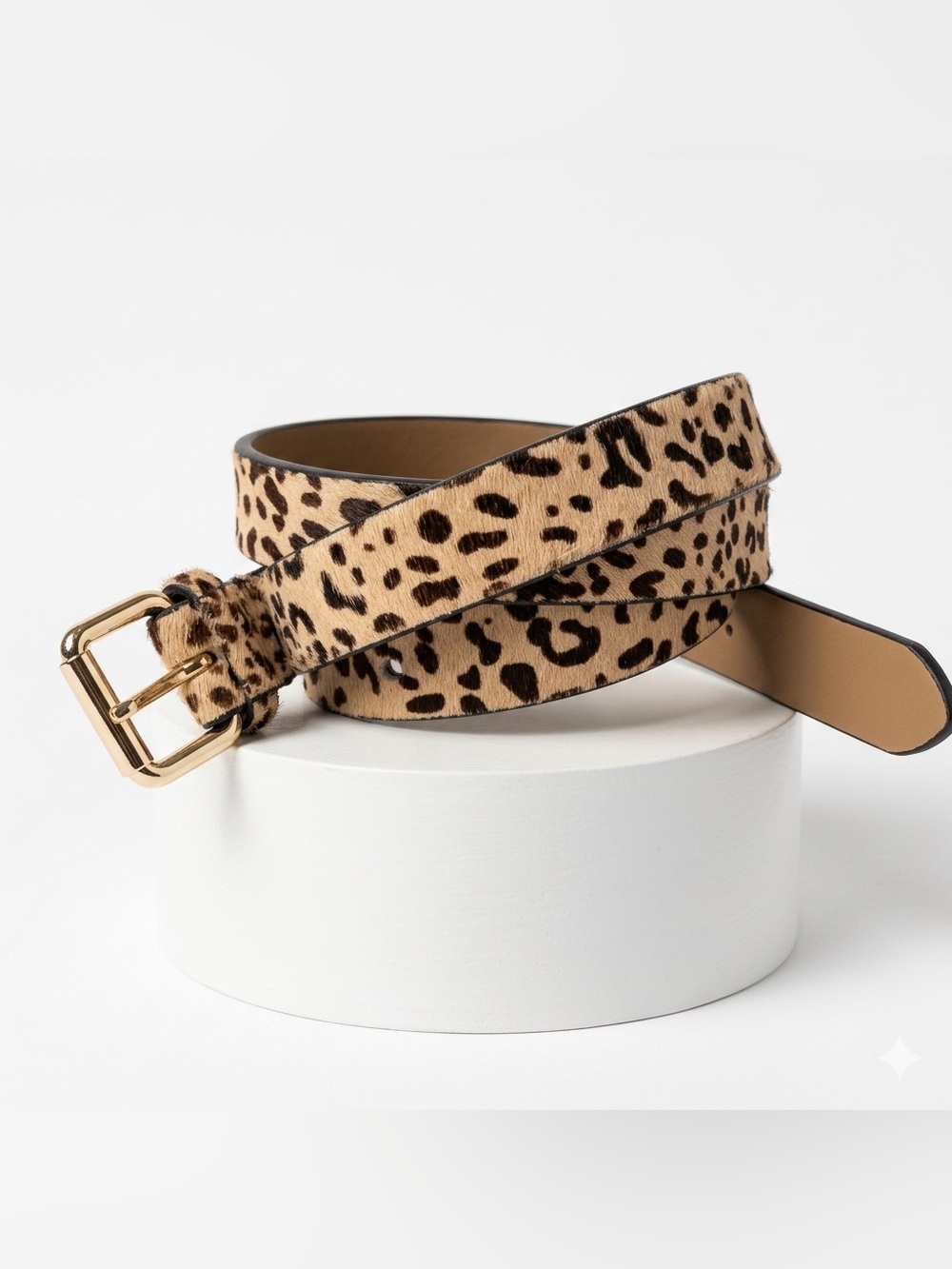 J.Crew Factory Italian Calf Hair & Leather Cheetah Belt Women’s M Gold Buckle
